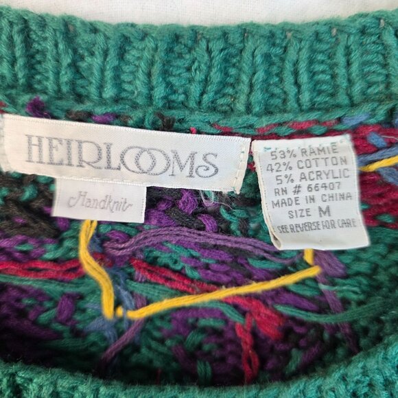 80s Handknit Sweater Size Medium Boho Cottage Geometric Vintage Deadstock - Picture 2 of 6